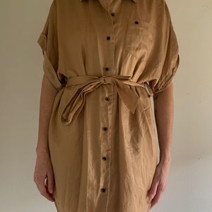 ROGAN shirt dress with dolman sleeves + waist tie